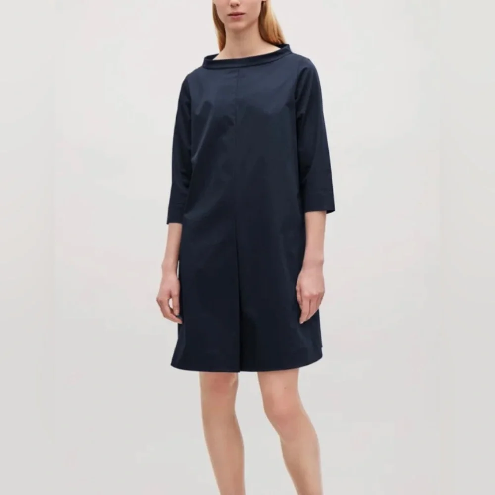 COS Women's Navy Blue Stand Up Collar Shift Dress Size 6 Quiet Luxury Office